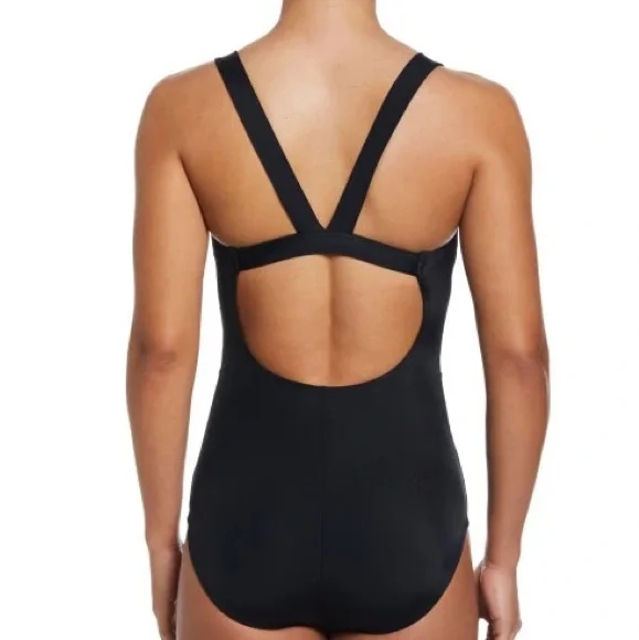 NIKE Mesh V-Back One Piece Swimsuit Black Large L NWT